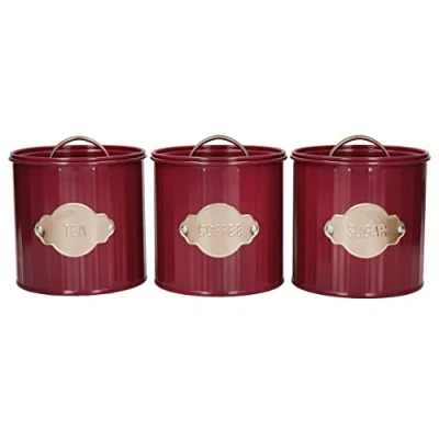 Image of KitchenCraft Tea Coffee Sugar Set Burgundy