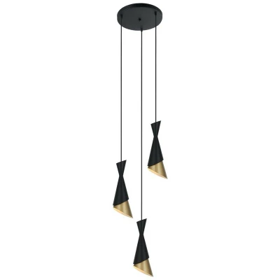 Image of Italux Lighting Modern Hanging Pendant Black, Gold 3 Light, E27