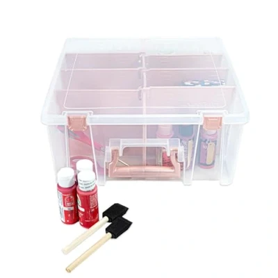 Image of ArtBin Super Satchel Double Deep with Removable dividers, Polypropylene Plastic, Clear &amp; Rose Gold, One Size