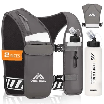 Image of LOCAL LION Running Vest Women with Water Bottles, Reflective Hydration Mens, Breathable Phone Holder For Trailrunning Marathon, Grey XS S