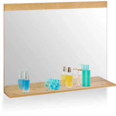 Image of Relaxdays Wall Mirror with Shelf, Bamboo Frame, 68.5 x 90 cm