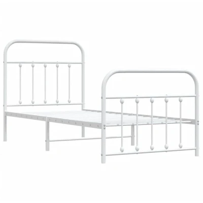 Image of vidaXL Metal Bed Frame without Mattress with Footboard White 90x190cm