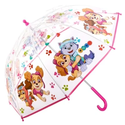 Image of TDL PAWPATROL Girls Umbrella Kids Childrens Brolly Dome Lightweight Rain Cover Pink Skye &amp; Everest Stick Umbrellas