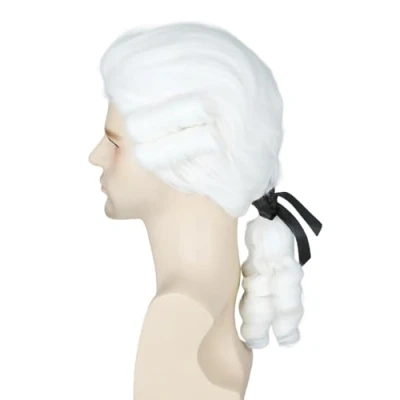 Image of LeMarnia George Washington Wig for Cosplay Colonial Politician White Curly Judge Lawyer Halloween Costume