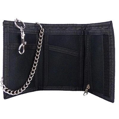 Image of RED X Mens Boys Tri Fold Canvas Wallet and Chain Black