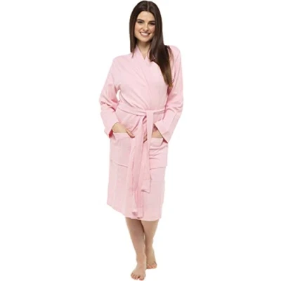 Image of KATE MORGAN Ladies Cotton Waffle Robe/Dressing Gown