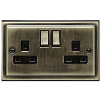 Image of Brush Antique Brass Double Switch Socket 13amp Single Pole BE410KME