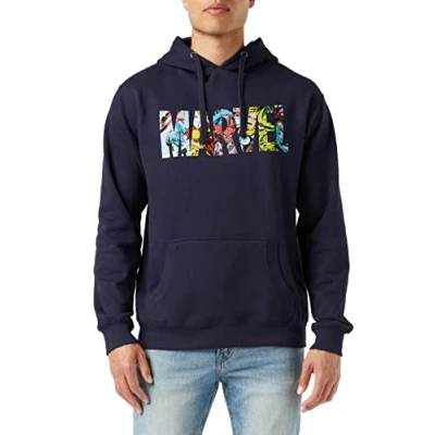 Image of Marvel Men&#039;s Logo Characters Hoodie, Blue (Navy Navy), M UK