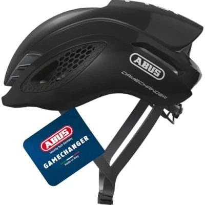 Image of ABUS GameChanger Racing Bike Helmet Aerodynamic Cycling with Optimal Ventilation for Men and Women Movistar 2020, Shiny Black, Size M