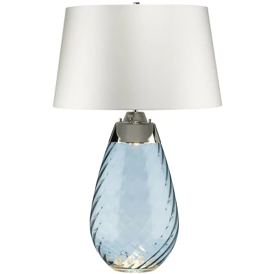 Image of Lena 2 Light Large Blue Table Lamp with Off White Shade, tinted Glass , E27