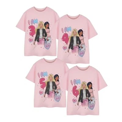 Image of Barbie Girls Pink Short Sleeved T Shirt Birthday Age Graphic Tee for Kids Doll Character Top Retro Fashion Apparel Children&#039;s Movie Merchandise Gift