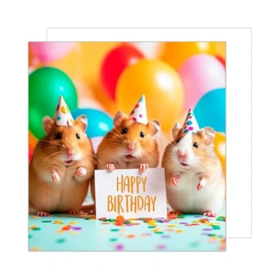 Image of Edition Seidel Premium Square Birthday Card with Envelope Greeting Happy For Him or Her Male Female Mum Dad Girl Boy Kids Teens Friend Hamster (GQ173 SW024)