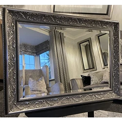 Image of Fabulous Mirrors Pewter Gunmetal Mirror 140cm x 79cm / 55&quot;x31&quot; 4ft7 2ft7 Framed Ornate Elegant Decorative Wall VERONA