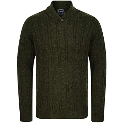 Image of Tokyo Laundry Men&#039;s Wool Blend Cable Knit Shawl Neck Jumper Green S