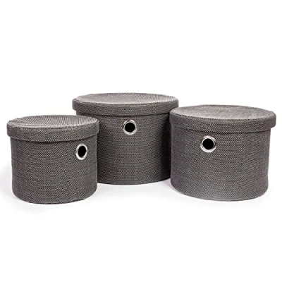 Image of Ehc 3 x Round Fabric Laundry Storage Basket Hamper With Lid, Black