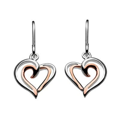 Image of Dew Sterling Silver and Rose Gold Plated Heart Strands Drop Earrings