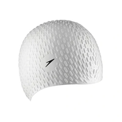 Image of Speedo Unisex Bubble Active+ Swimming Cap Textured Design, White, One Size