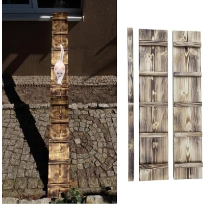Image of QLS Cat Stairs, Wood, Brown, 1 6 m, for Cat, Dog, Rabbit, Duck, Outdoor Indoor Use, with Screw Hooks