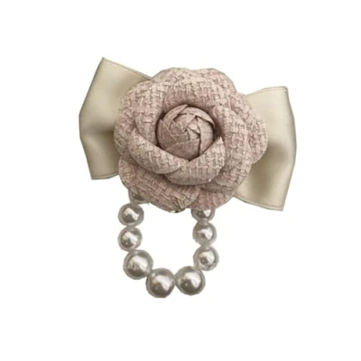 Image of sunjiaqi Camellia Pearl Tassel Brooch Pin Flower Lapel Fabric Women Elegant Clothes Decoration for Scarf Hat Suits Night Dress Wedding