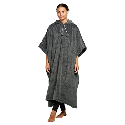 Image of R G Clothing Womens Ladies Warm Fleecy Hooded Poncho Capes Kaftan Dressing Gown One Size (Print 10)