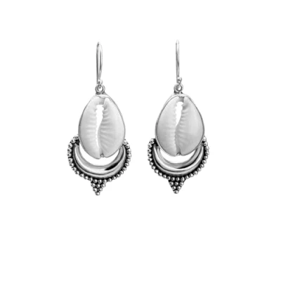 Image of 81stgeneration Women&#039;s 925 Sterling Silver Natural Cowrie Shell Indian Style Dotted Dangle Earrings