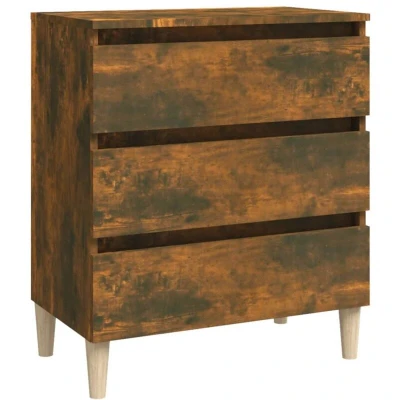 Image of vidaXL Sideboard with 3 Drawers Smoked Oak Engineered Wood Storage Cabinet Stylish Organizer for Living Room, Bedroom, Office Stable &amp; Easy to Clean Dimensions: 60x35x69 cm