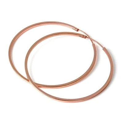 Image of Rose Gold Dipped Sterling Silver 1mm Square Sleeper 40mm Hoop Earrings