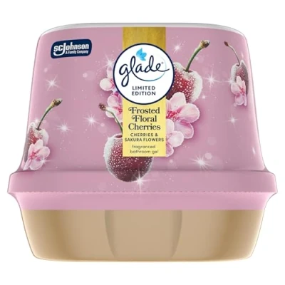 Image of Glade Fragranced Bathroom Gel, Air Freshener and Discreet Odour Eliminator, Frosted Floral Cherries, 180g