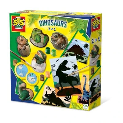 Image of SES Creative 01408 Dinosaurs 2 in 1 Casting and Painting Scratch, Yellow