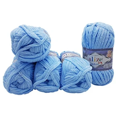 Image of 5 x 100 g Alize Velluto Knitting Wool, Baby 500 Super Soft Bulky (Light Blue 218)