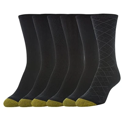 Image of Gold Toe Women&#039;s Casual Texture Crew Socks, Black Diamond (6 Pairs), M (Pack of 6)
