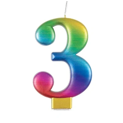 Image of Metallic Rainbow Number 3 Birthday Candle Vibrant 3D Topper for Cakes &amp; Desserts Perfect Kids&#039; Adults&#039; Parties 1 Pc