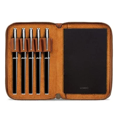 Image of LONDO Genuine Leather padfolio with Pen Holder Notepad and Zip (Camel)