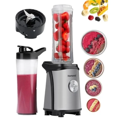 Image of Homend Mixfresh 7010UK Smoothie Blender for Kitchen Leak Proof Maker Juice, Fruit &amp; Ice Crush with Portable BPA Free 2 Bottles 600 ml 350W, Silver