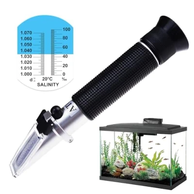 Image of TEKCOPLUS Optics Salinity 0 10% Refractometer, Dual Scale (1.0 to 1.070 S.G / 100ppt) for Salt Sea Water Aquarium Tank, Marine Industry, with LED light and pipettes