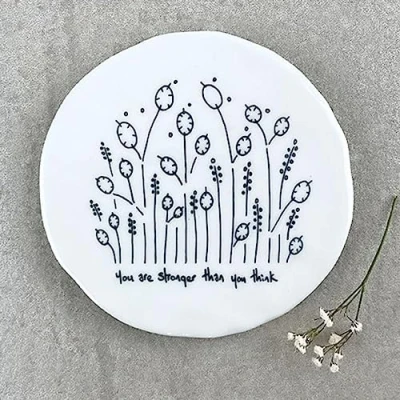 Image of East of India Porcelain Coaster &#039;You Are Stronger thank you think&#039; Friendship Keepsake Gift, Gift For Friends Family, Round Kitchen