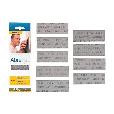 Image of Mirka Abranet net sandpaper strips 70 x 198 mm Grip / Mix pack 1 of each grit 80, 100, 120, 150, 180, 220, 320, 400, 600 9 pcs for sanding wood, filler, varnish, plastic