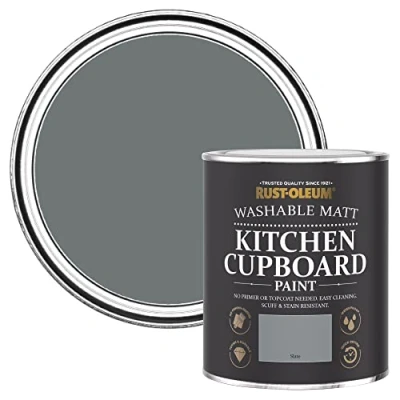 Image of Rust Oleum Dark Grey Kitchen Cupboard Paint in Matt Finish Slate 750ml