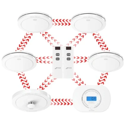 Image of CPVAN Wireless Interlinked Smoke, Heat &amp; Carbon Monoxide Alarm Bundle, Scotland England Law Compliant 10 year Battery Life, Pre Linked Fire Detectors for Home,CE BS Certified,6 Pack + 2 Remote