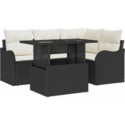 Image of vidaXL 5 Piece Garden Sofa Set with Cushions Black Poly Rattan
