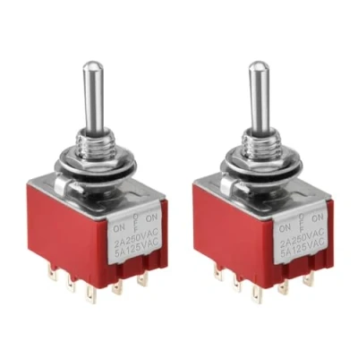 Image of Heschen Miniature Toggle Switch MTS 303 ON OFF 3PDT 9 Pin, 2A 250V, 6A 125V, Pack of 2