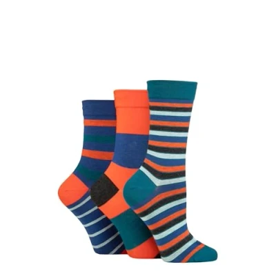 Image of SockShop Ladies Gentle Bamboo Socks with Smooth Toe Seams In Plains and Stripes Pack of 3 Mandarin 4 8