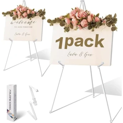 Image of VAIIGO White Easel Stand for Wedding Sign Poster Display Foldable Art Floor Adjustable 168cm Metal Instant Tripod Painting Shower (1Pack)