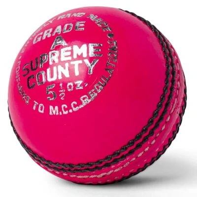 Image of Zipper Leather Cricket Ball Senior Match Quality Hand Stitched Balls 5.50oz Weight (Supreme County (Pink), Pack of 1)