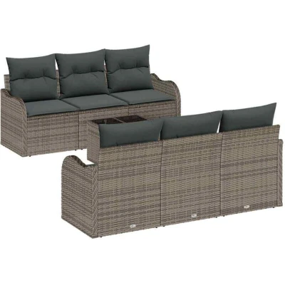 Image of vidaXL 7 Piece Garden Sofa Set with Cushions Grey Poly Rattan