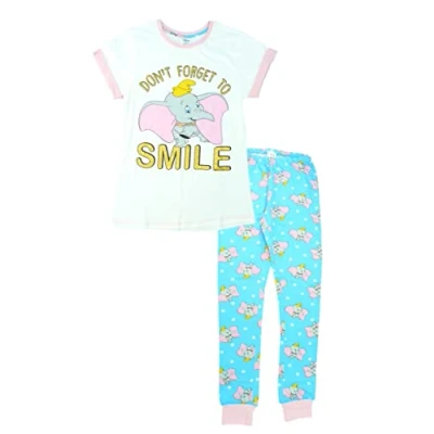 Image of Ladies/Girls Official Character Dumbo &#039;Don&#039;t Forget to Smile&#039; Pyjama Set/Pyjamas Size 8/10