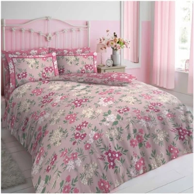 Image of GC GAVENO CAVAILIA Floral Duvet Cover King Size (230x220cm) Polycotton Set 3 Piece Bedding Bed with Pillowcase Washable Linen Pink