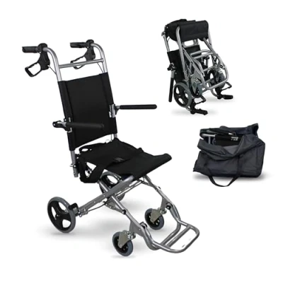 Image of Mobiclinic, Neptuno, Wheelchair, Folding Transport Wheelchair for Adults and Disabled, Ergonomic Seat Backrest, Footrest Armrests, Light, Brakes on The Handles, Belt, Black