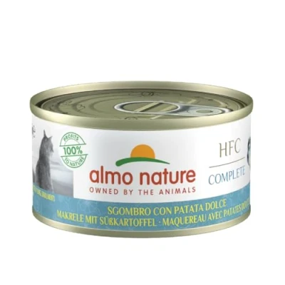 Image of Almo Nature HFC Cat Wet Food Complete with Mackerel &amp; Potatoes (Pack of 24 x 70g Tins), clear