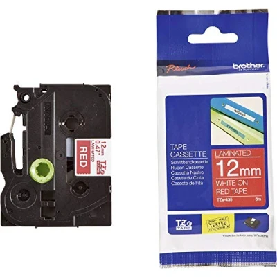 Image of Lbl Tpe 12 Wht on Red TZE435 BA68629 Brother